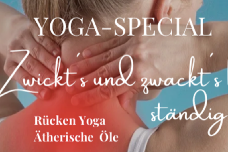 ein bild vom schmerzenden Nacken, jemand hält sich die Hände an den Nacken. Text darüber: 